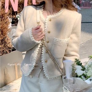 Korean Elegant Romantic Women Nude Pink White Lace Winter Coat Blazer Jacket